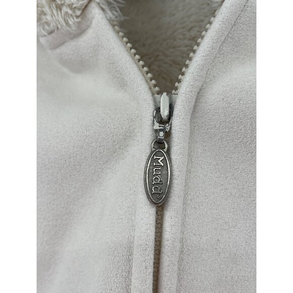Mudd Womens White Faux Suede Hooded Jacket Faux Fur Trim & Zip Closure - Picture 6 of 9